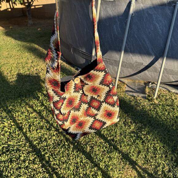 Handmade Blanket Tote Southwestern Navajo Boho Tan Red Black Large Shoulder Bag - Picture 2 of 14